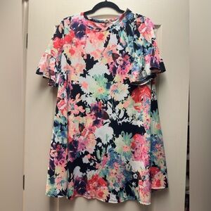 Bellamie Navy Floral Dress with Coral, Pink & Mint Accents